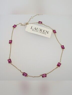 NWT Ralph Lauren Gold-Tone Fuchsia Station Collar Necklace